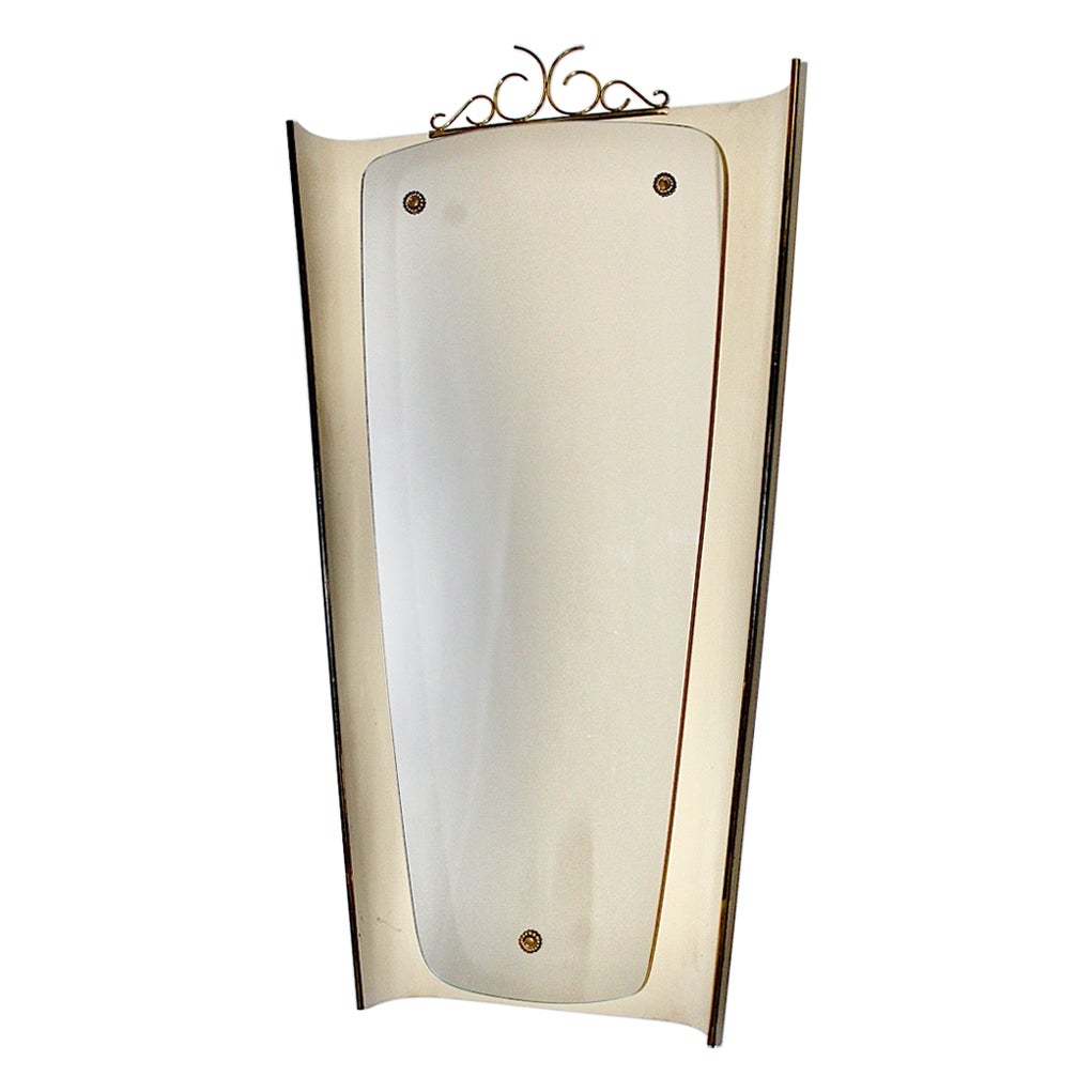 Mid Century Modern Vintage Ivory Metal Brass Backlit Wall Mirror 1950s Germany For Sale