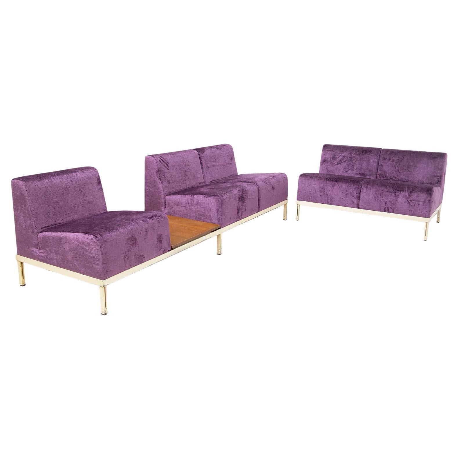 Rare Set of Vintage Sofas by Gianfranco Frattini in Purple Velvet For Sale