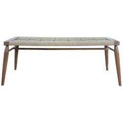 English Walnut Woven Bench with Danish Cord and Coloured Wax Cord