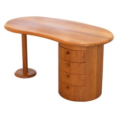 Retro Solid Teak Desk, Kidney Shape, Danish Modern Table by Silkeborg, Denmark, 1970