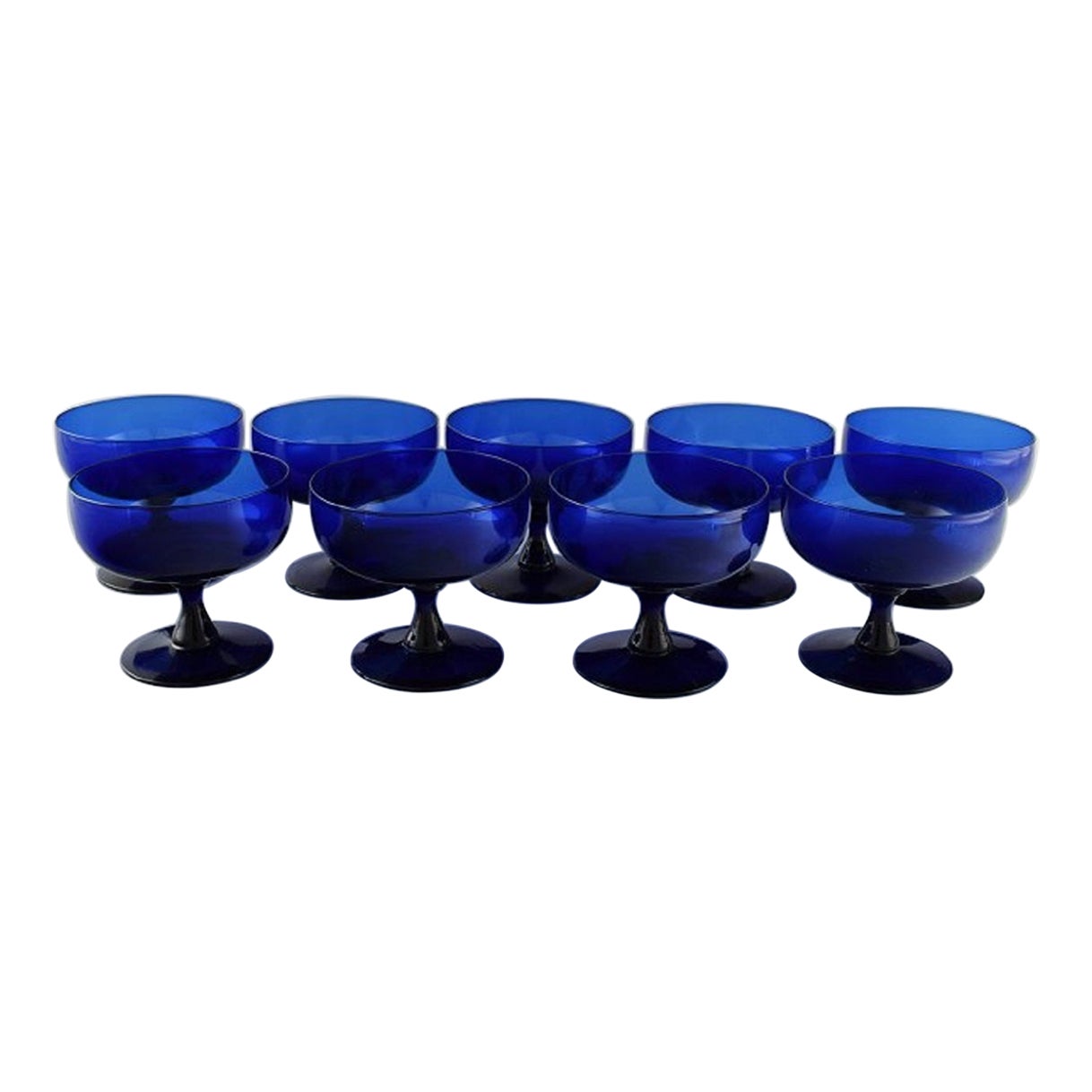 Monica Bratt for Reijmyre, 9 Glasses in Blue Mouth Blown Art Glass For Sale