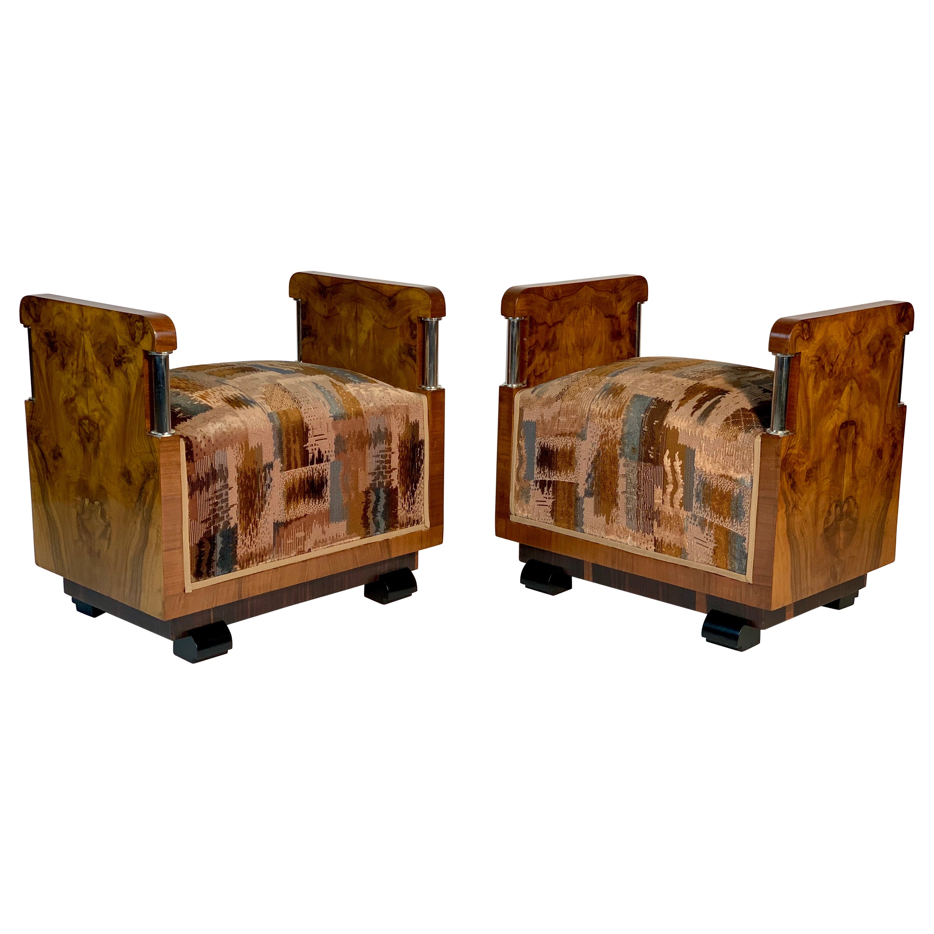 Art Deco Meroni E Fossati Italian Pair of Stools Original  Velvet 