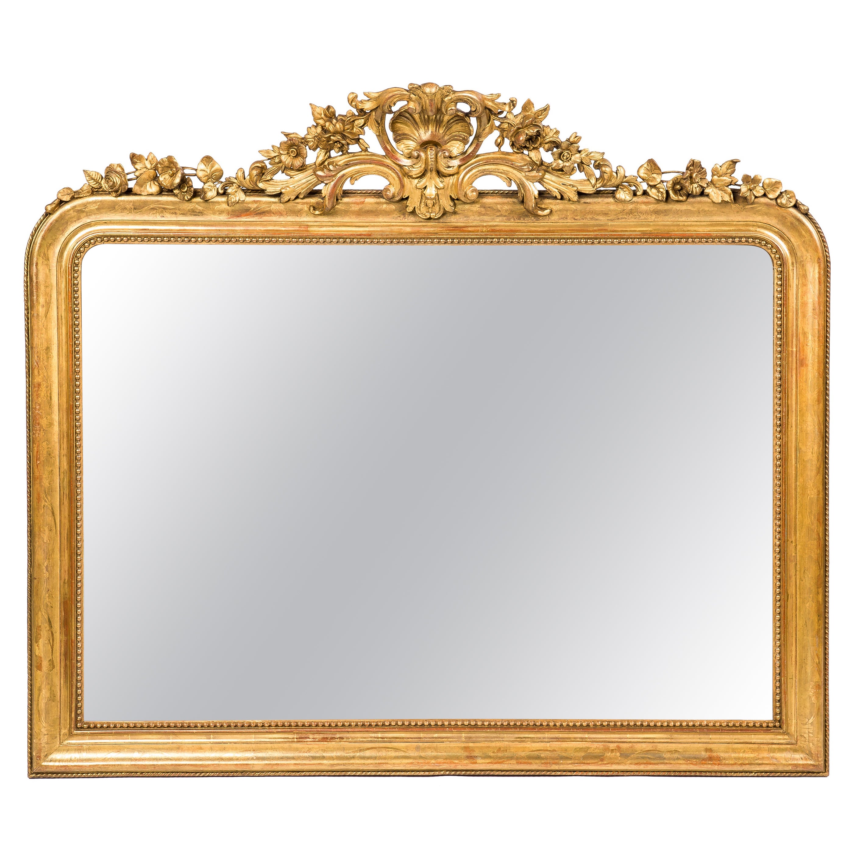 Antique French Gold leaf Gilded Louis Philippe Mirror with Crest at 1stDibs