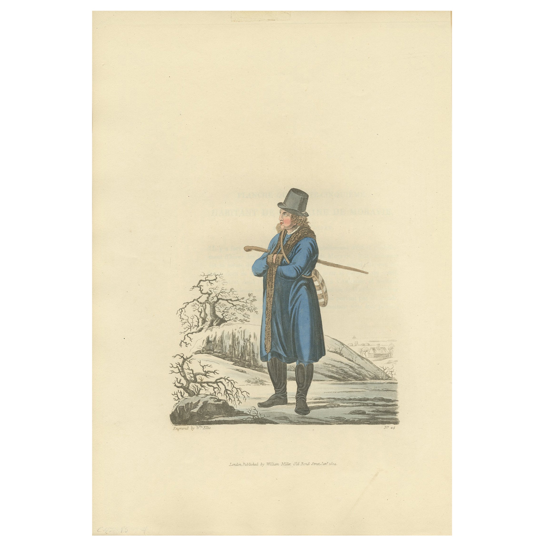 Old Handcolored Print of an Inhabitant of the Lowlands of Moravia, 1804 For Sale