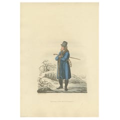 Vintage Old Handcolored Print of an Inhabitant of the Lowlands of Moravia, 1804