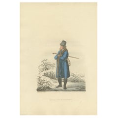 Stampa antica colorata a mano di un abitante delle pianure della Moravia, 1804