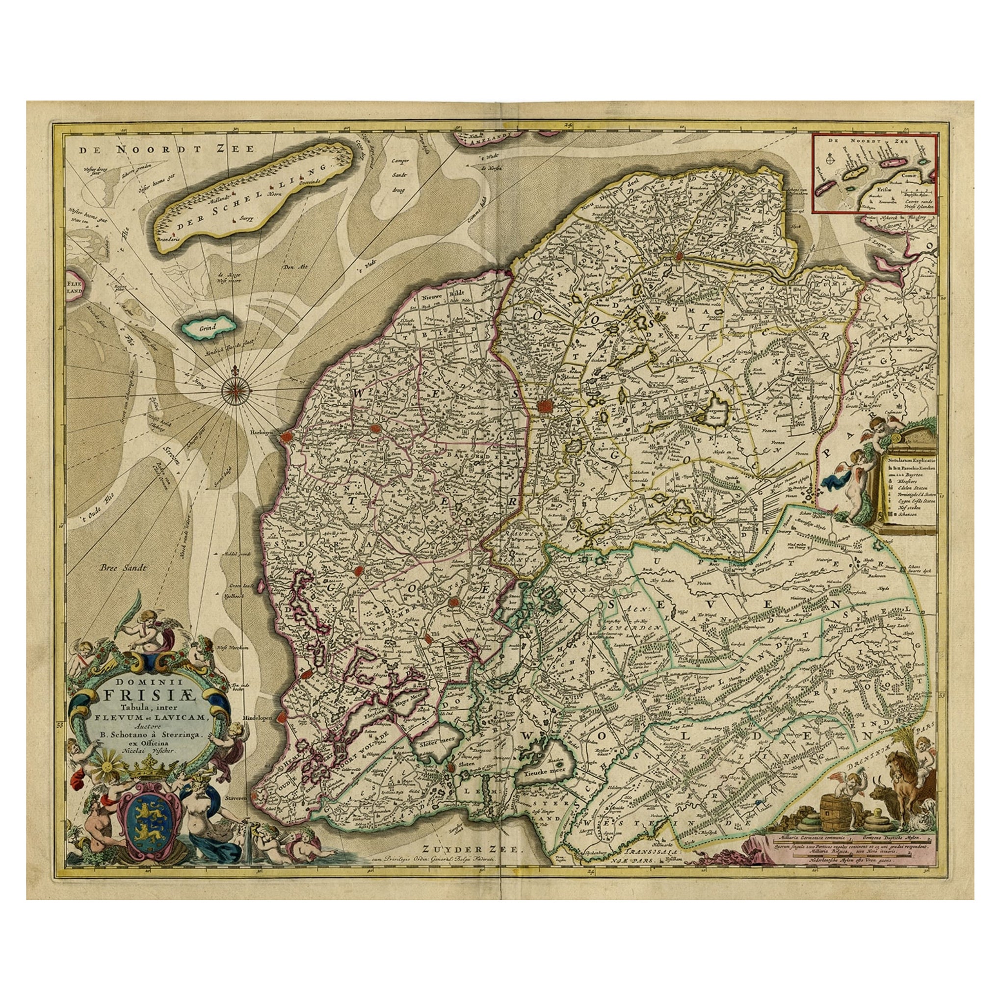 Large Copper Engraved Map of the Coastline of Friesland and Terschelling, c.1670 For Sale