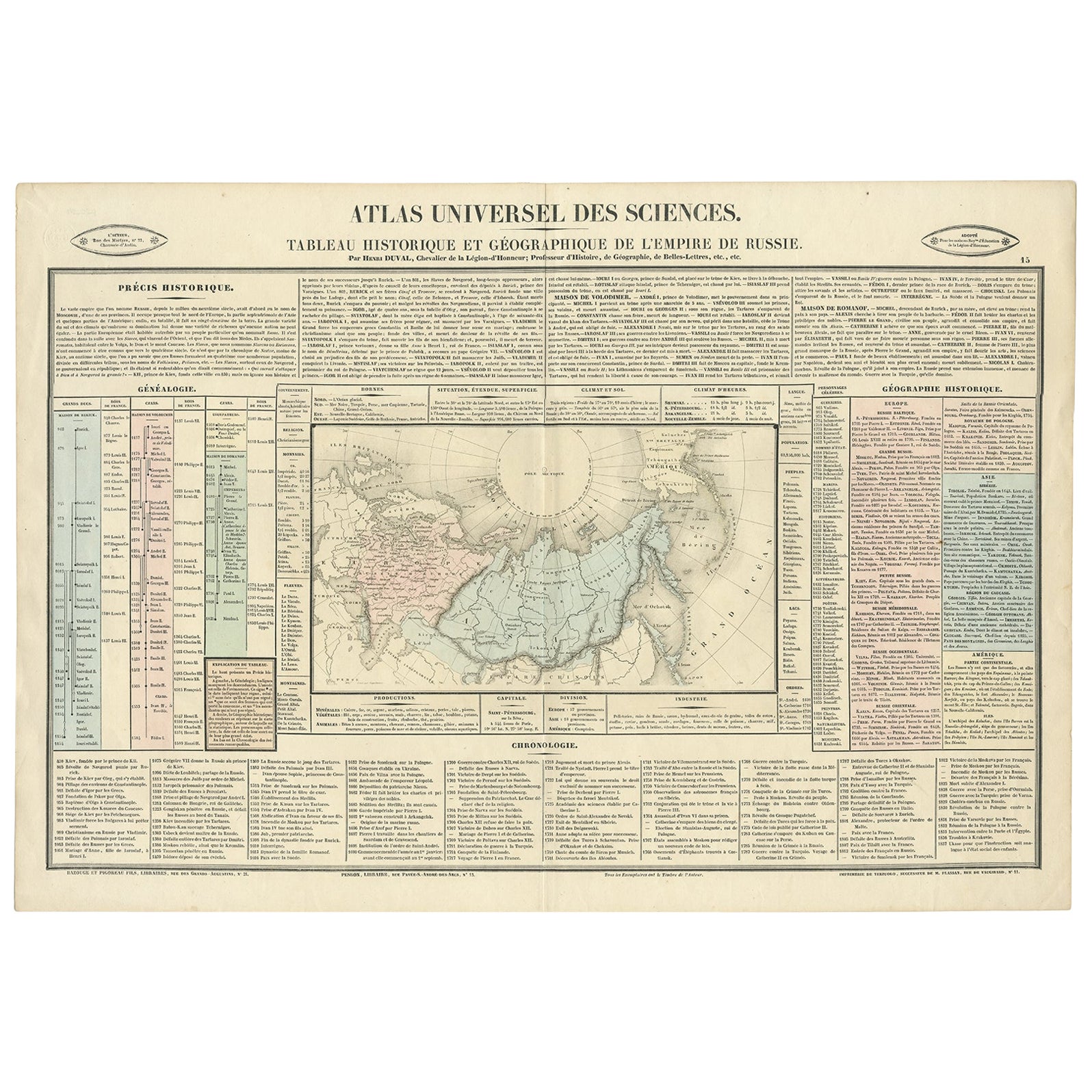 Original French Antique Map of the Russian Empire, 1837 For Sale