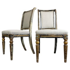 Antique Pair of Black & Gilt Regency Caned Dining Chairs
