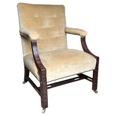18th Century Chinese Chippendale Mahogany Gainsborough Library Armchair