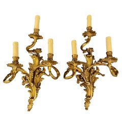 Pair of Rococo Style Ormolu Wall Lights