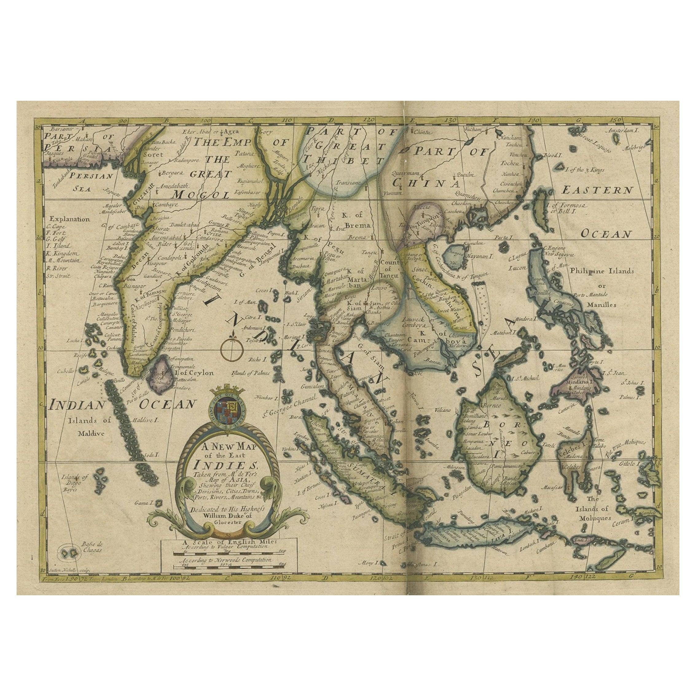 Antique Map of Southeast Asia from Persia to the Timor Island, 1712 For Sale
