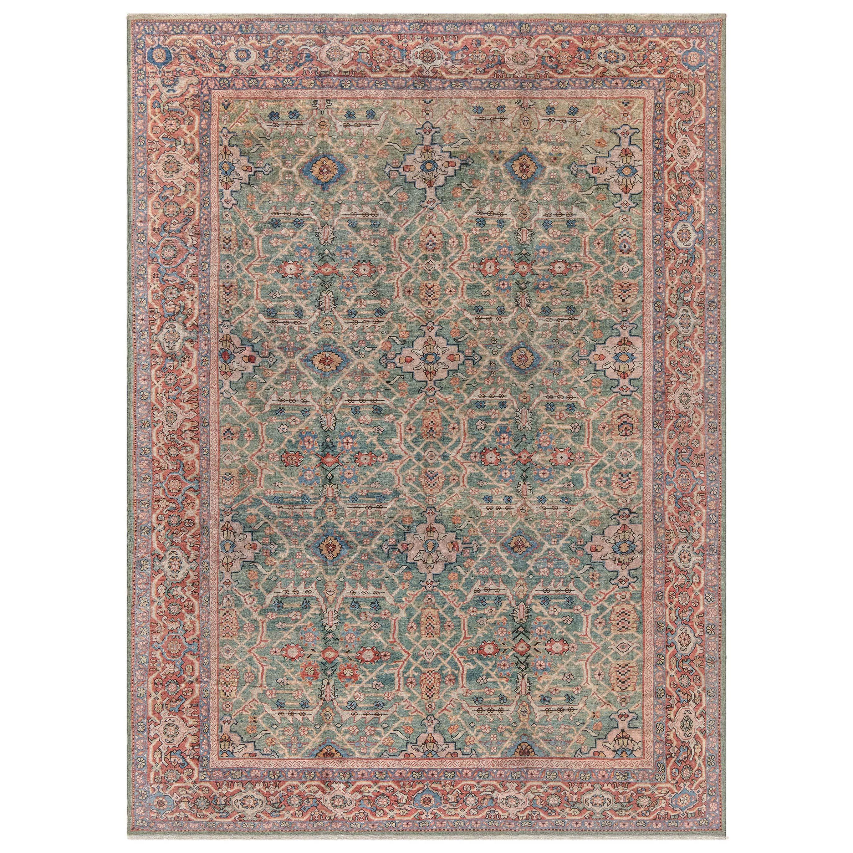 Antique Persian Sultanabad Handmade Wool Rug For Sale