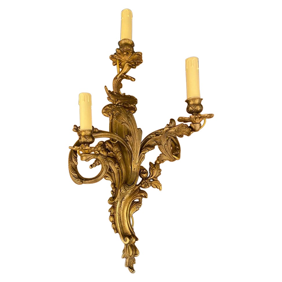 Large Rococo Style Ormolu Wall Light For Sale