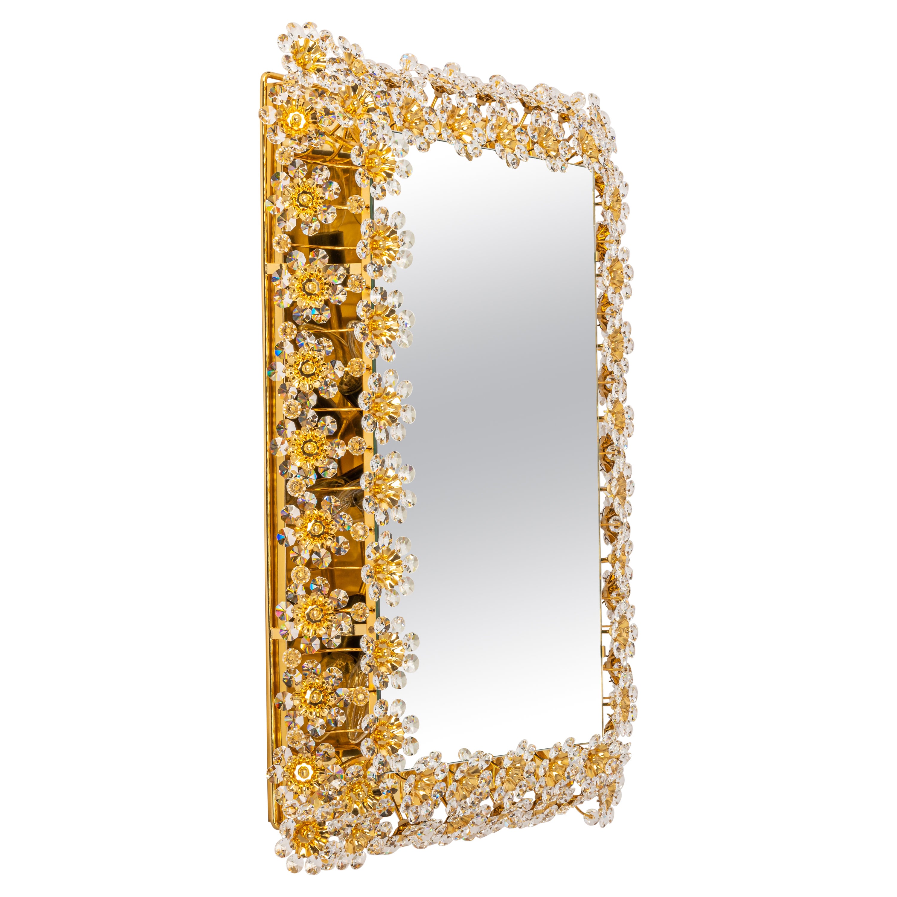 Spectacular Backlit Mirror Gilded Brass and Crystal Glass by Palwa, Germany For Sale