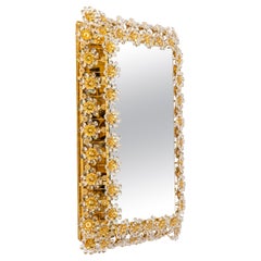 Retro Spectacular Backlit Mirror Gilded Brass and Crystal Glass by Palwa, Germany