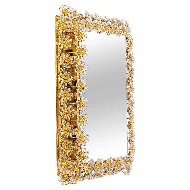 Spektakulärer Spiegel mit hinterleuchtetem Spiegel aus vergoldetem Messing  und Kristallglas von Palwa, Deutschland im Angebot bei 1stDibs