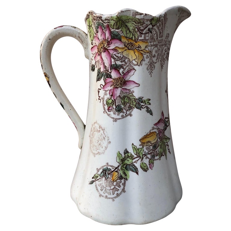 Art Nouveau French Faience Pitcher Luneville circa 1900 For Sale at 1stDibs