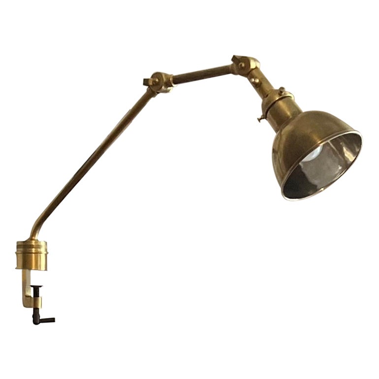 Swedish Midcentury Marine Brass Clamp Lamp and Floor Lamp Sculpture For Sale