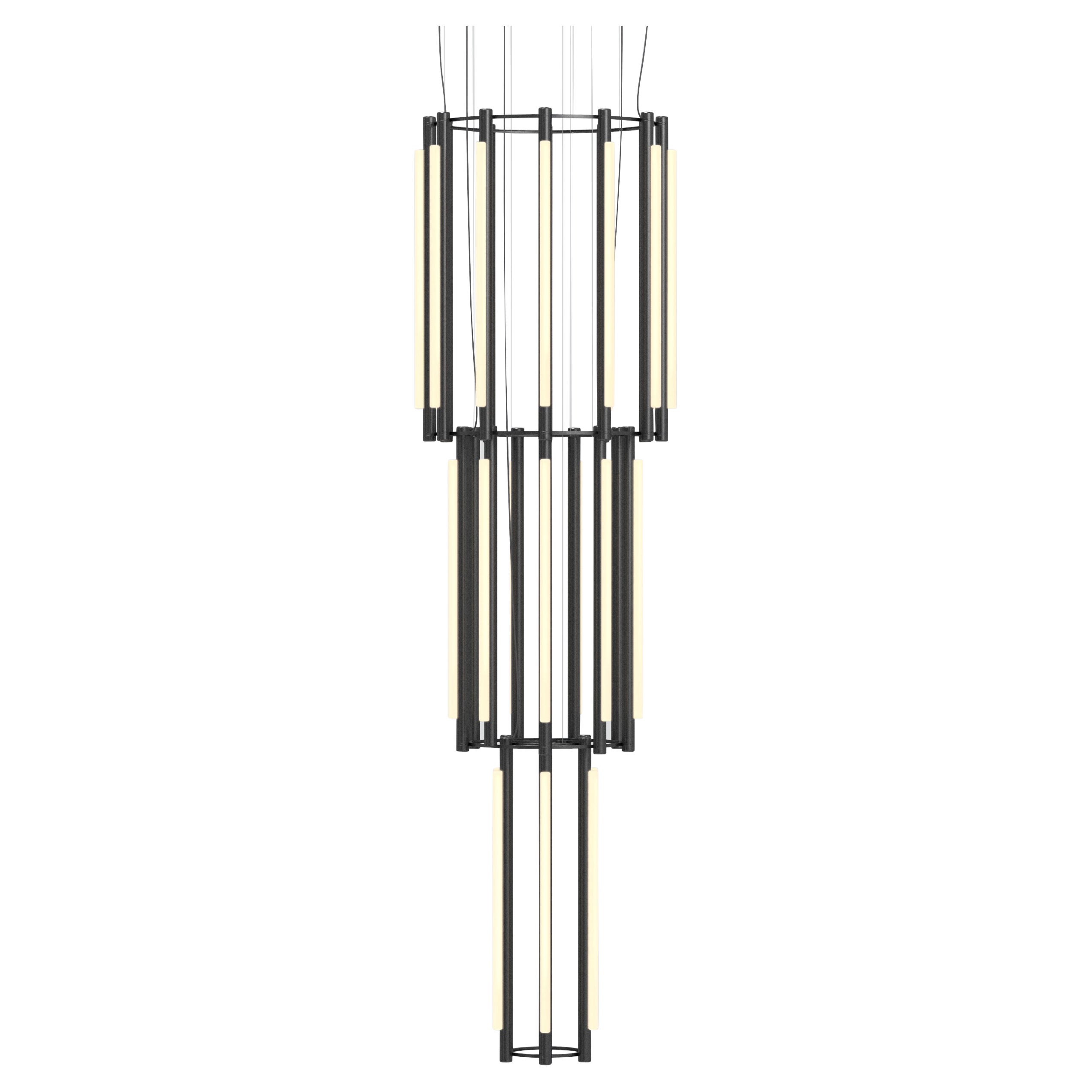 'Pipeline Chandelier 12, Pendant' by Caine Heintzman for Andlight, Black