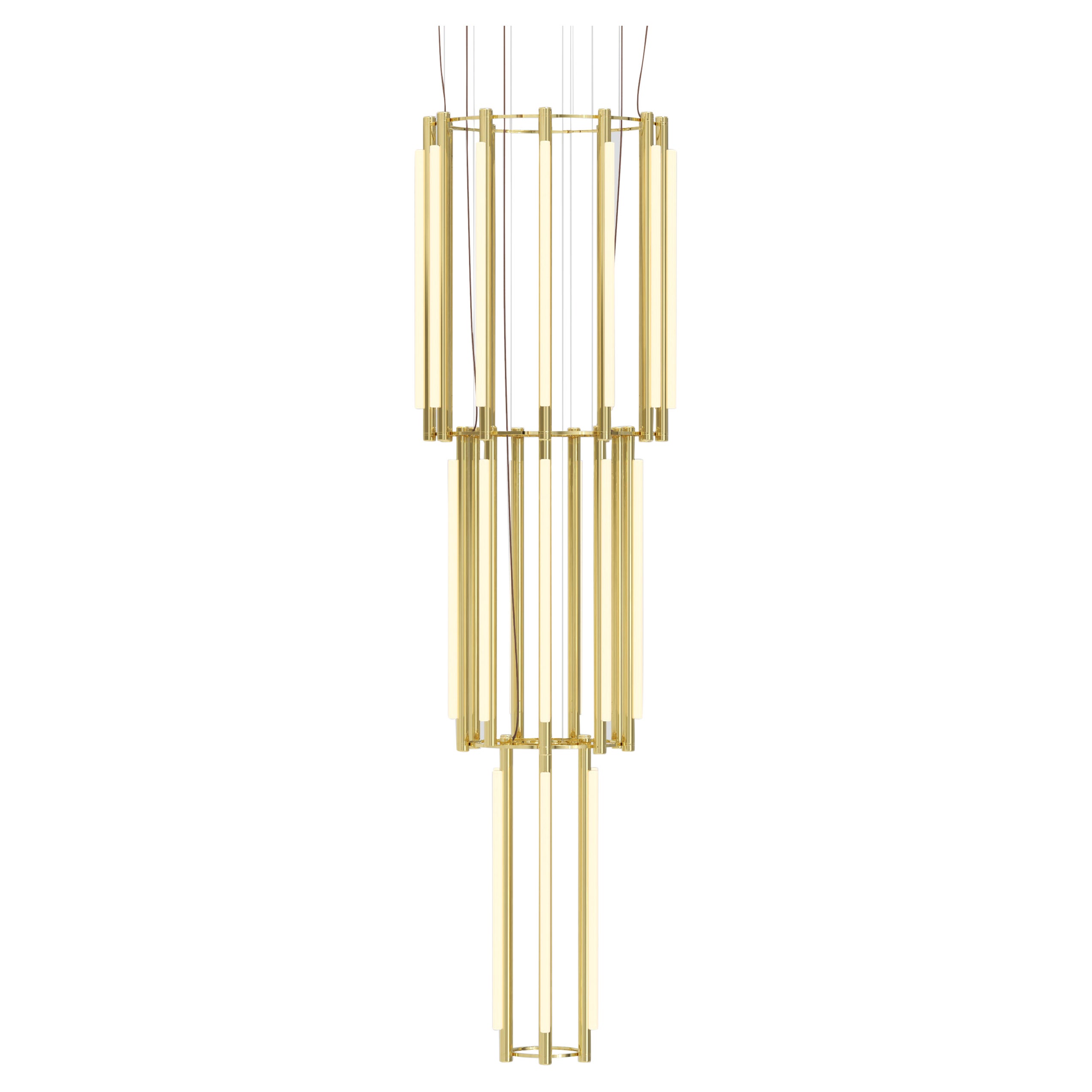 'Pipeline Chandelier 12 - Pendant' by Caine Heintzman for AND Light, Brass For Sale