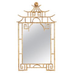 Faux Bamboo Pagoda Style Gilt Metal Wall Mirror