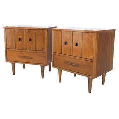 Used Light Walnut Double Door Compartment One Drawer Cone Tapered Legs End Tables