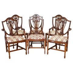 Vintage Set of 6 Georgian Hepplewhite Style Dining Chairs with Woven Seats