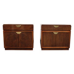 Pair of Retro Walnut and Brass Nightstands by Baker