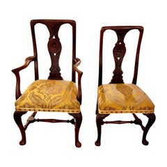 Set of Eight Nineteenth Century Walnut Queen Anne Chairs with Carved Back