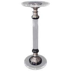 Mid Century Modern Haziza Clear Lucite Round Pedestal Side Table Stand