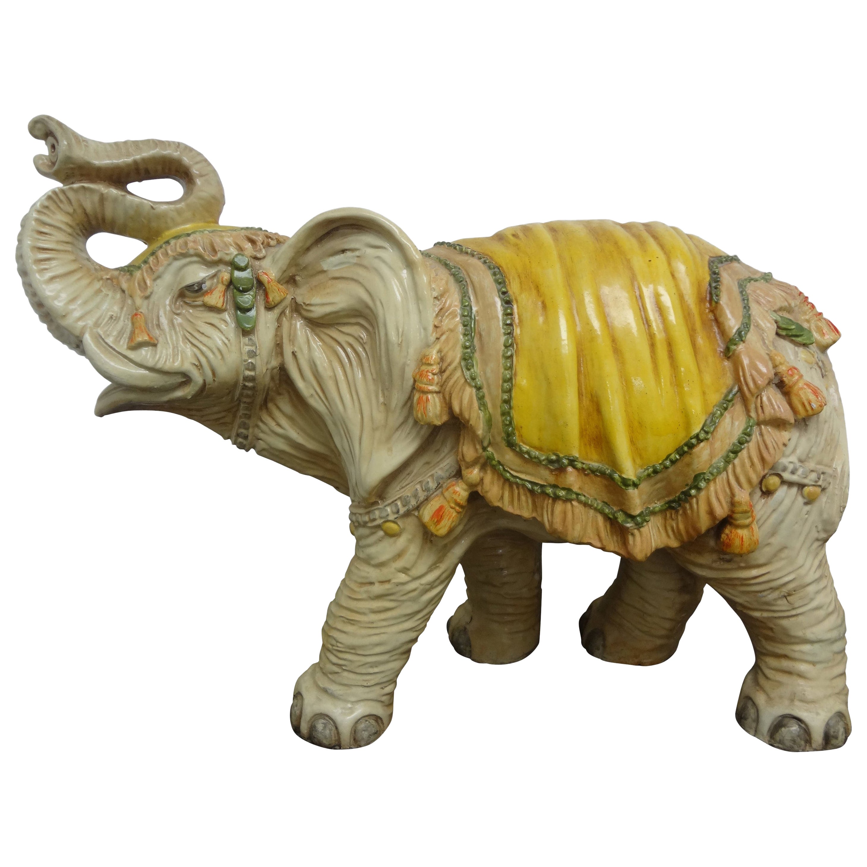 Large Hollywood Regency Polychrome Elephant Sculpture