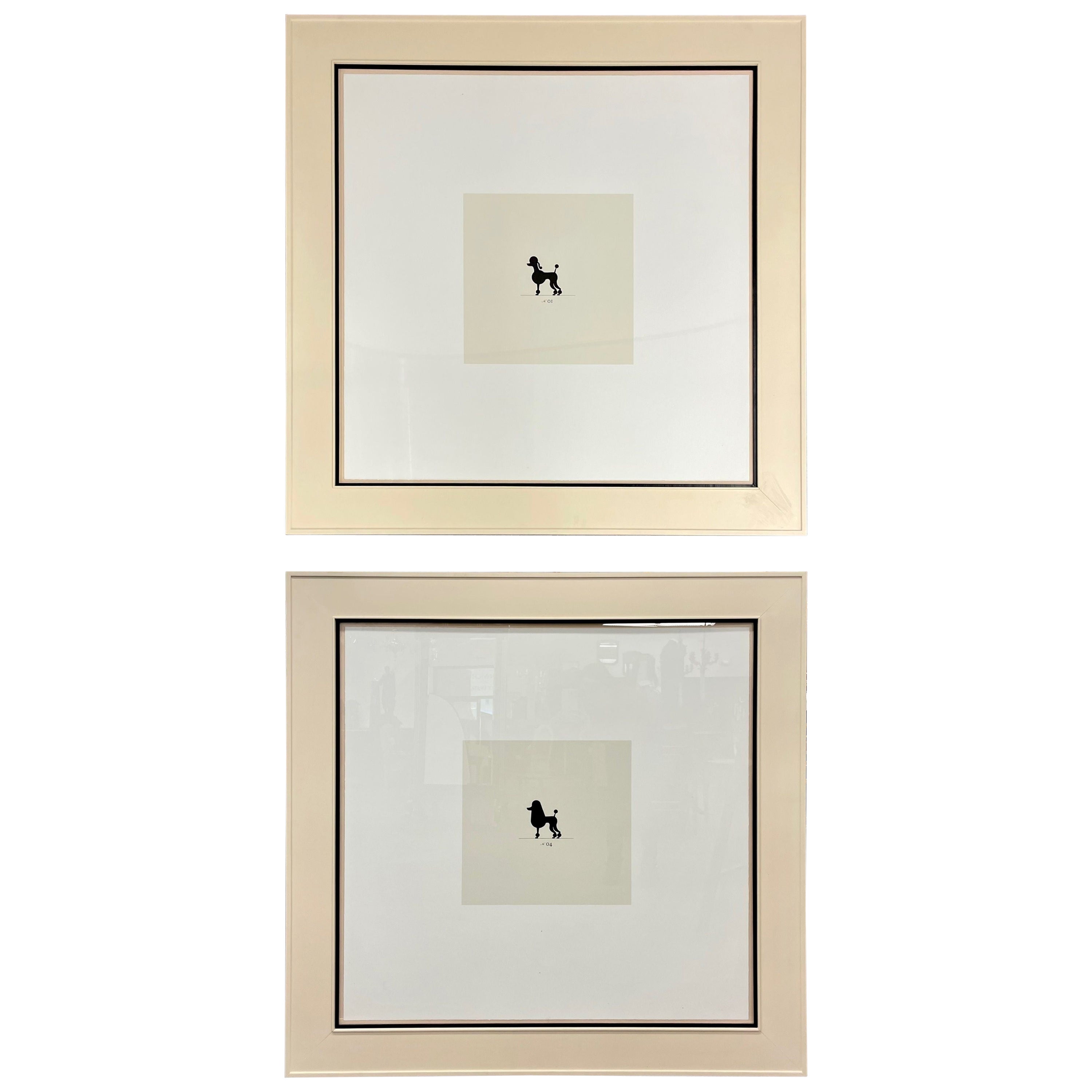 Two Large Poodles Silhouette in Custom Matted Frames For Sale