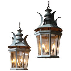 20th Century Extra Large Glazed Orangey Lanterns Pendants Lights Aynhole Park 