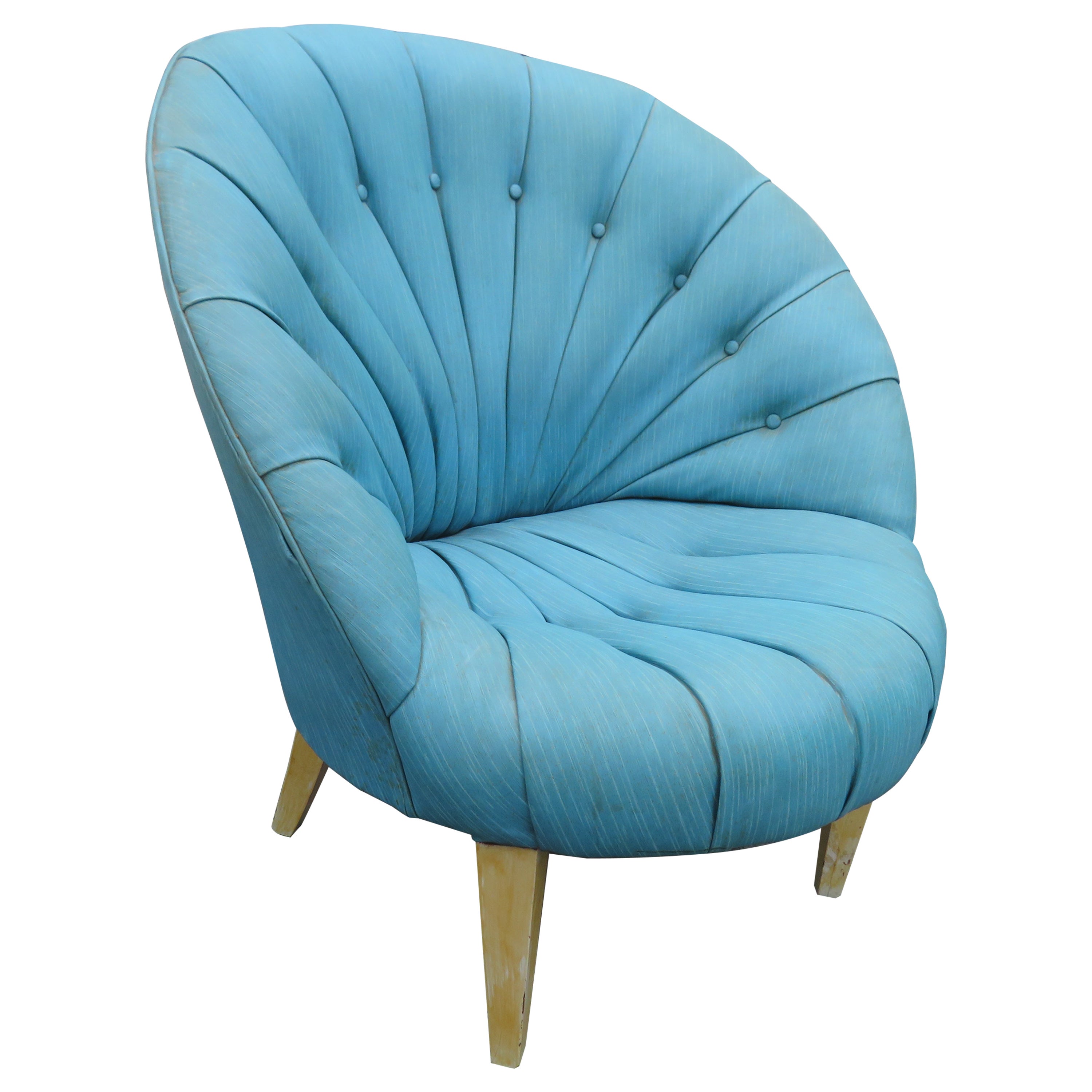 Delightful Dorothy Draper Style Channel Tufted Circular Chair Hollywood Regency For Sale