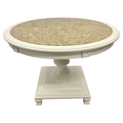 Modern White Lacquered Center, Card Dining Table, Marble Top