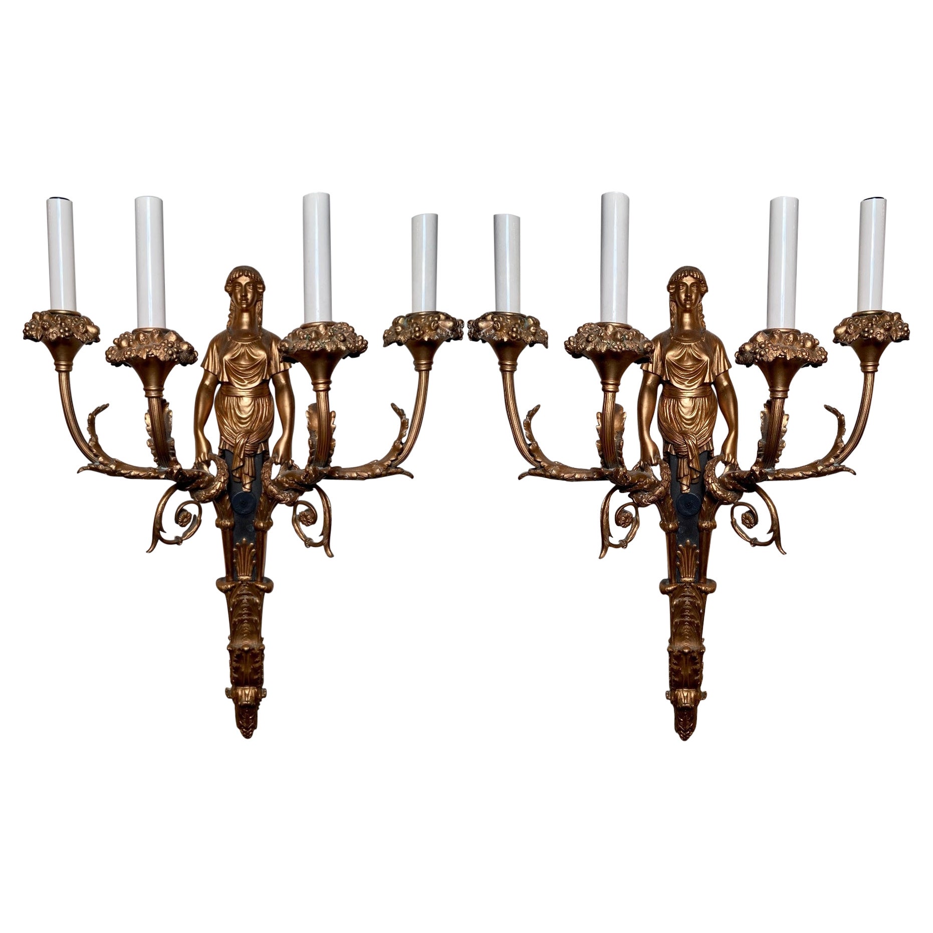 Pair Antique French Empire Bronze D'ore Wall-Lights, circa 1830-1850