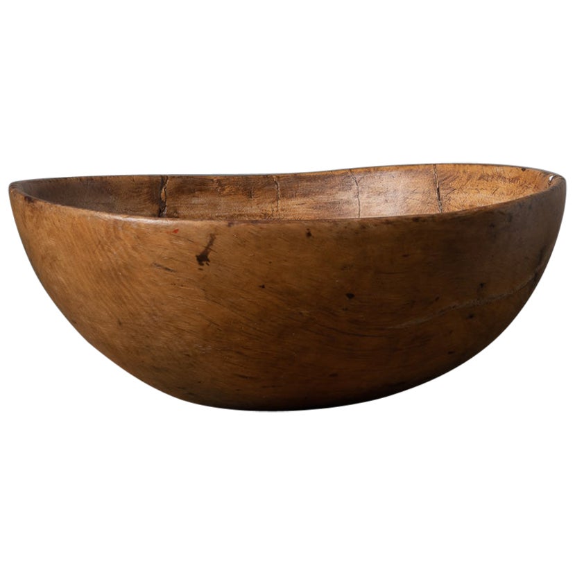 Late 1800s Swedish Handmade Round Wood Bowl For Sale