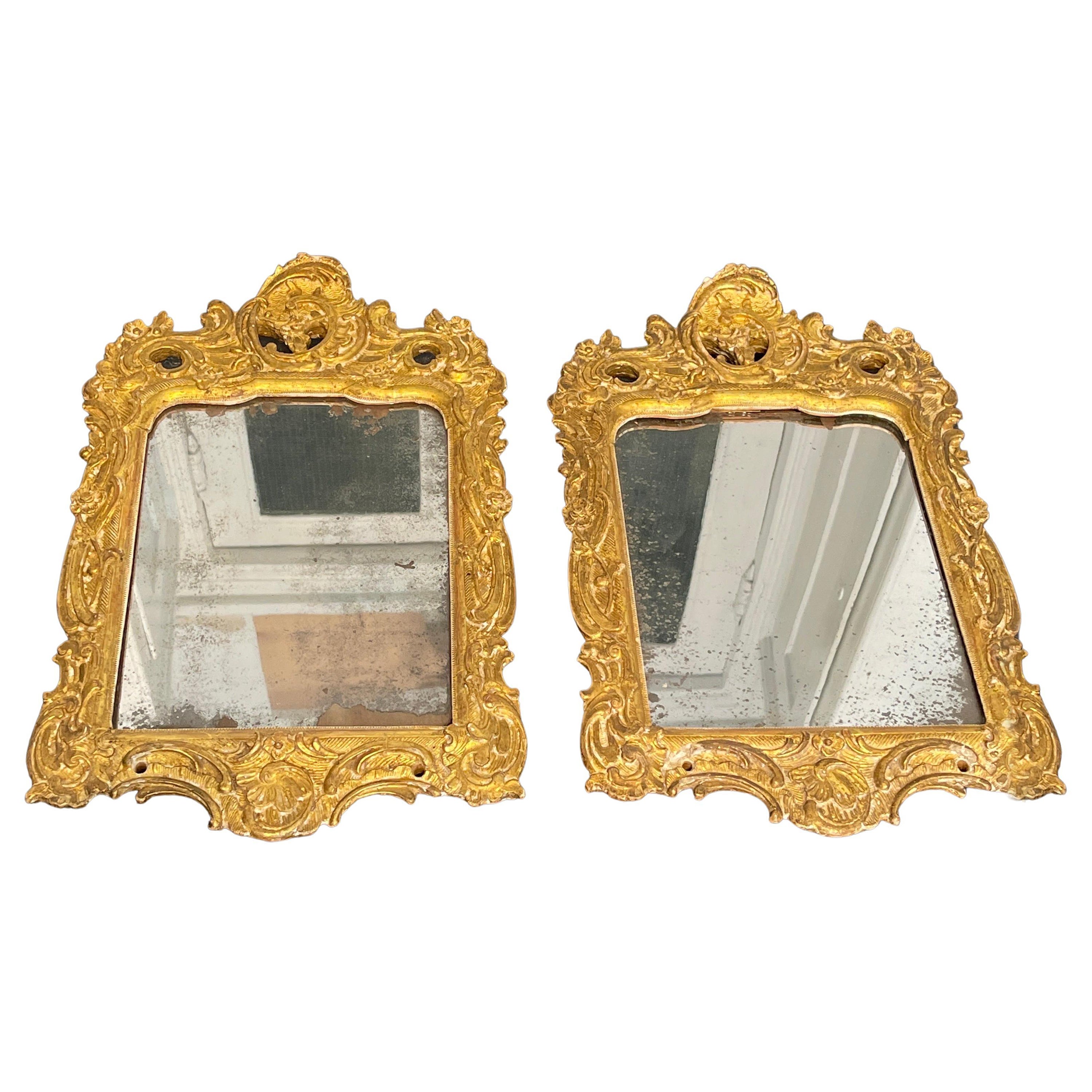 Pair of Small Gilded Rococo Wall Mirrors, Denmark circa 1780 For Sale