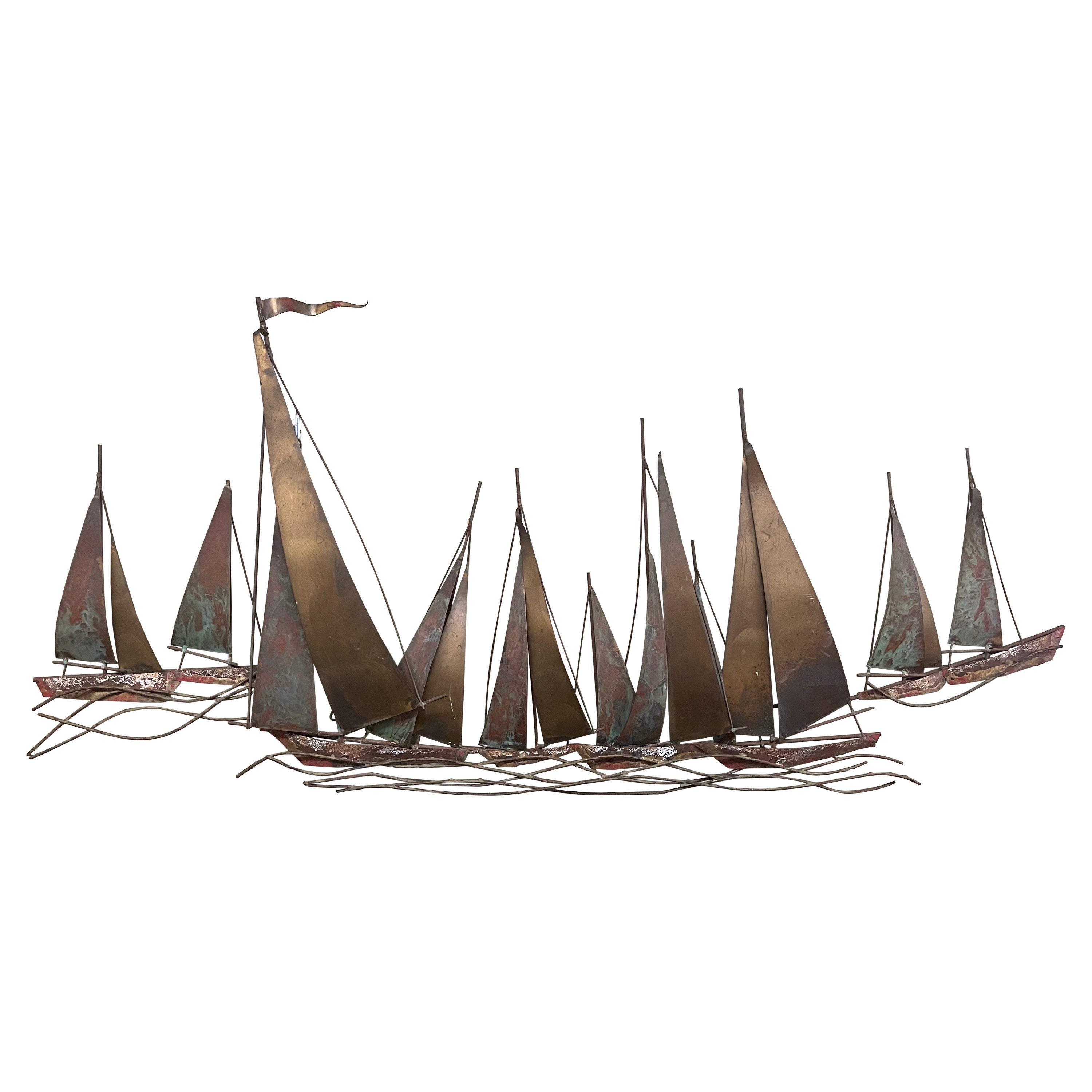 Sailboat Regatta Mixed Metal Wall Sculpture by C. Jere for Artisian House