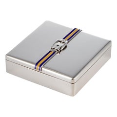 925 Sterling Silver & Enamel Box with Strap Detail Italy circa 1960