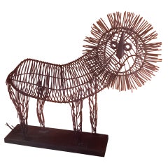 Large Whimsical Metal Wire Lion Sculpture in the Style of C. Jere