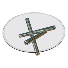 Milo Baughman Large Round Chrome Jax Coffee Table