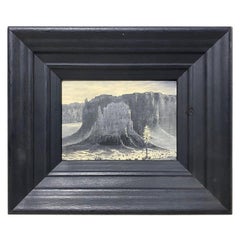 Vintage Black White Arizona Desert Mountain Landscape Signed Oil Painting, Edwin H House