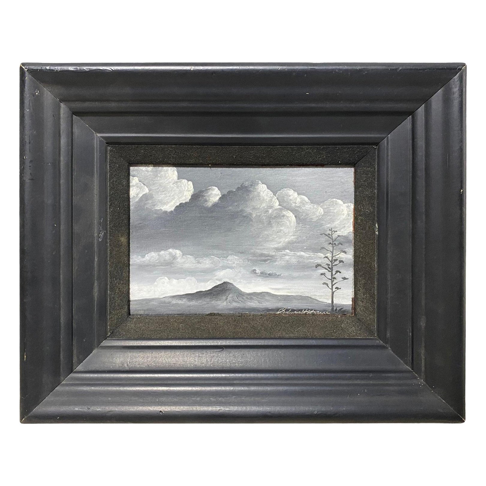 Peinture à l'huile signée Edwin H House, paysage de montagnes du désert en noir et blanc de l'Arizona en vente