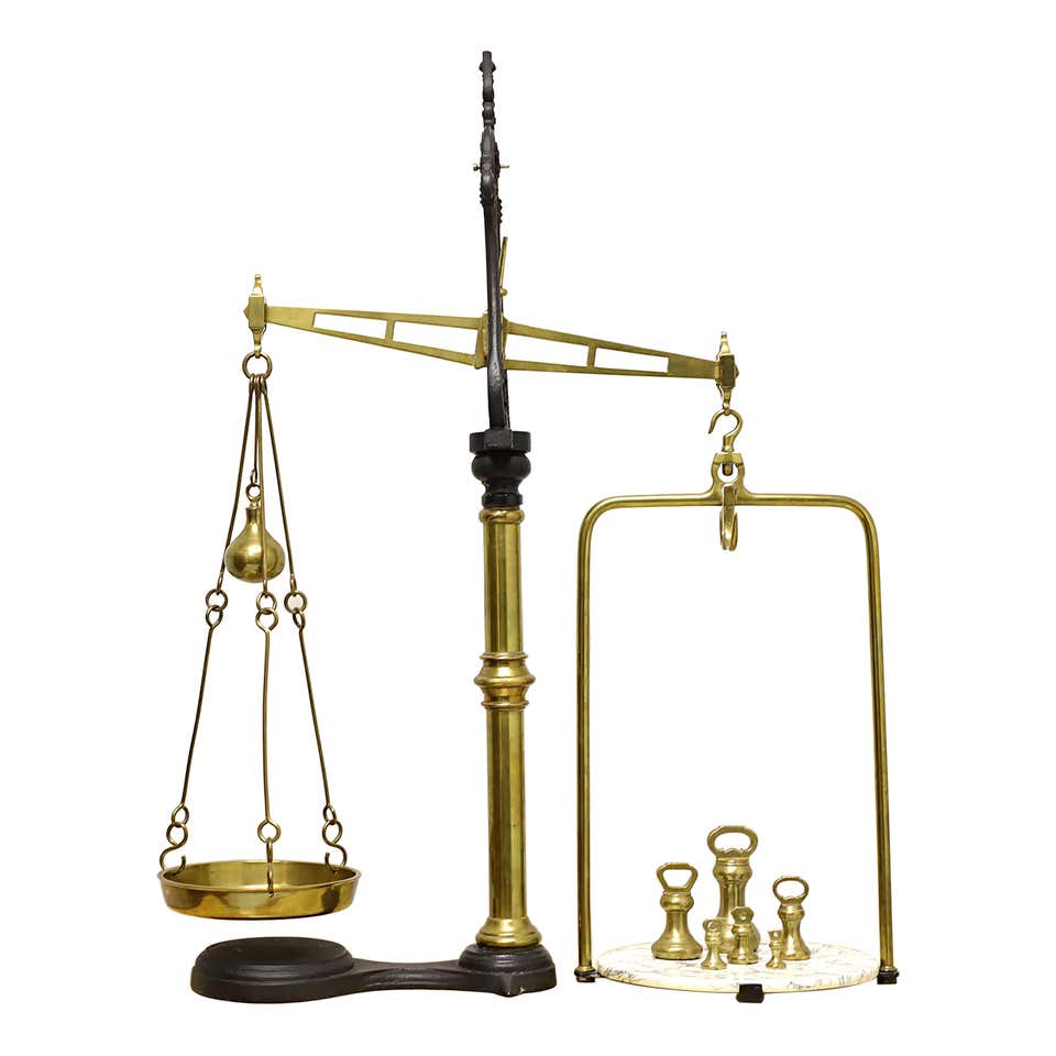 Ancient Merchant Scale Large Antique English Brass Merchant Scale Farmhouse Market Table Cast ...