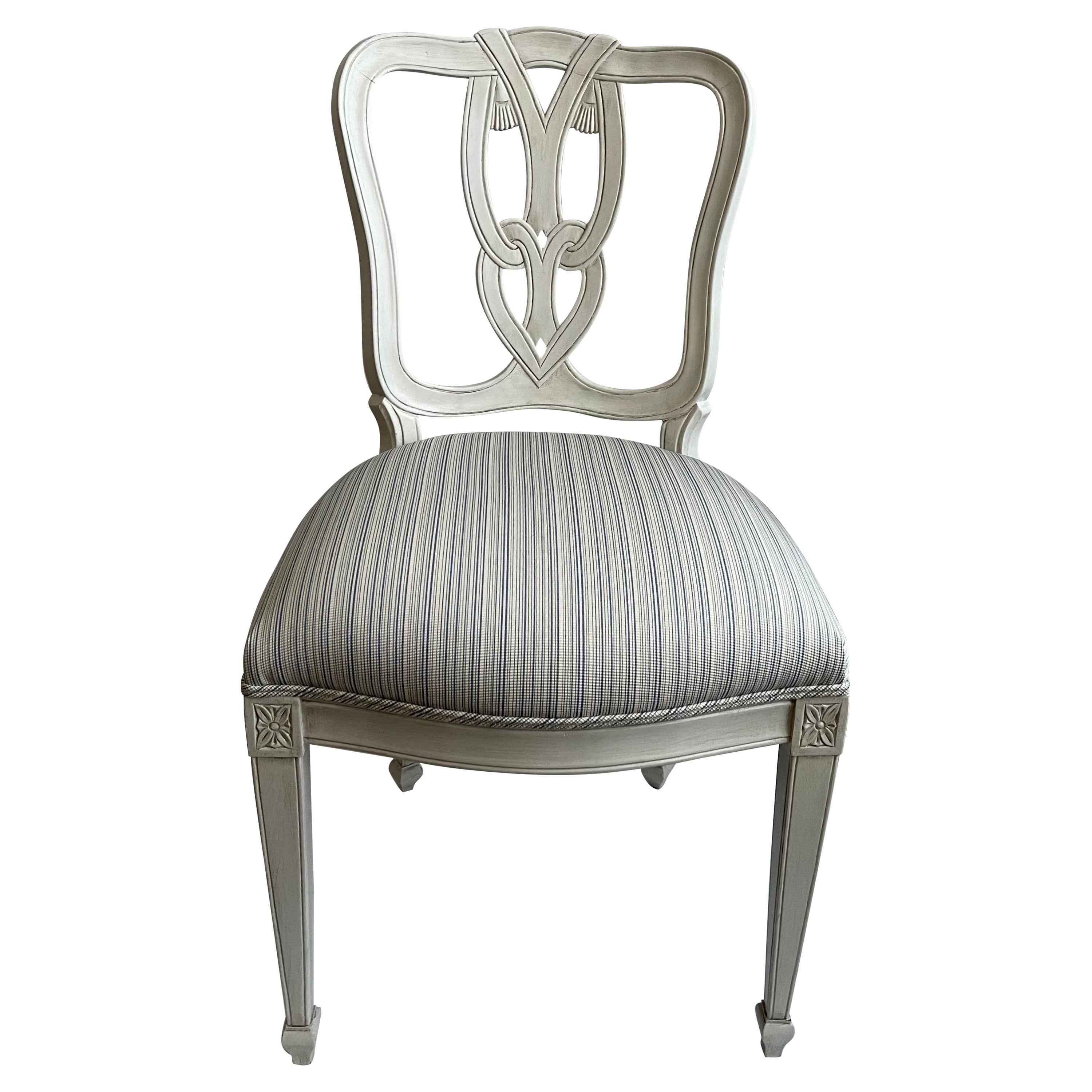 Hollywood Regency Tassel-Motif White Side Chair For Sale