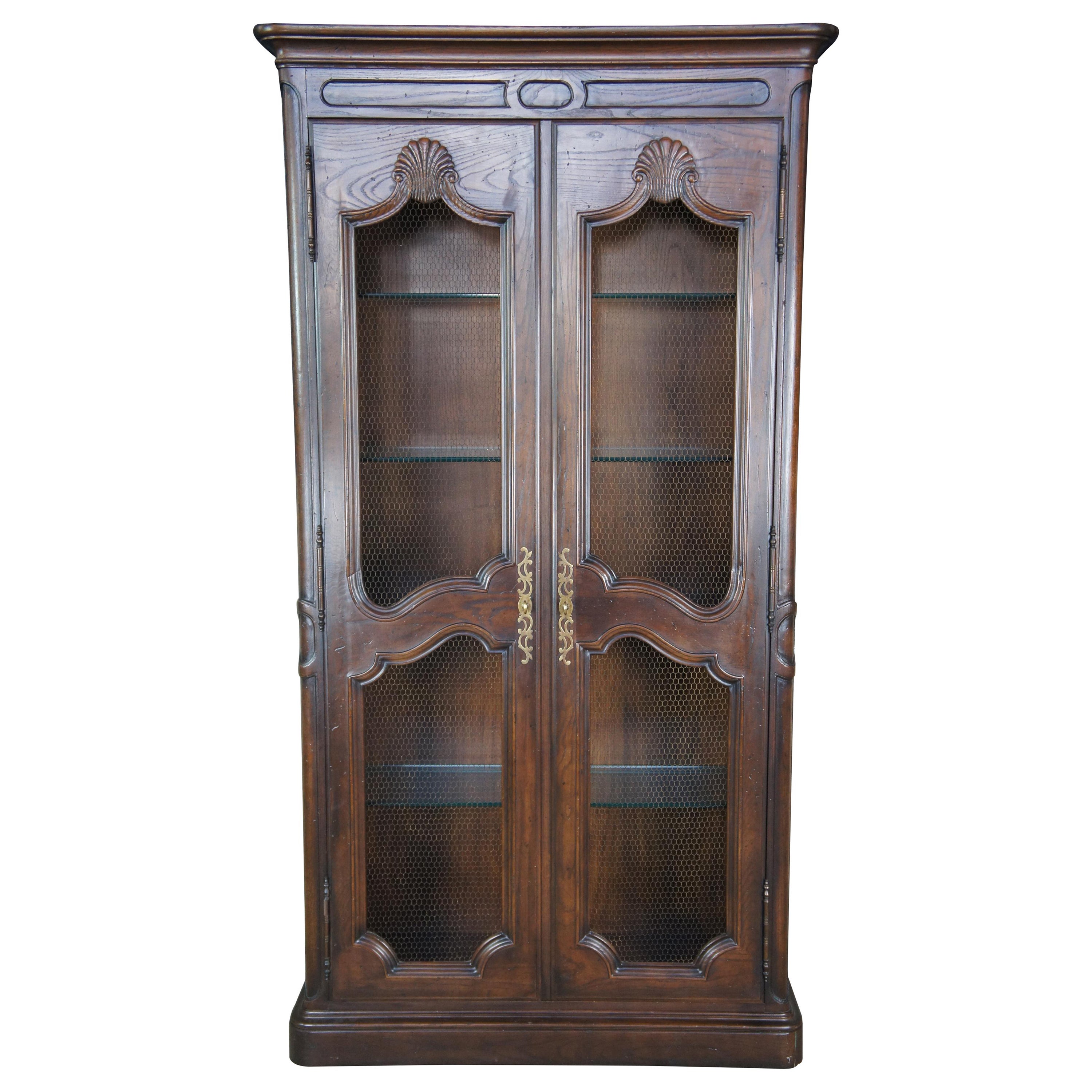 Henredon French Country Oak Lattice Door China Display Curio Cabinet Bookcase