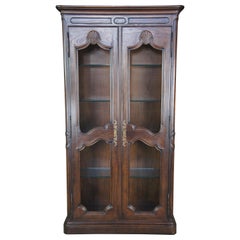 Retro Henredon French Country Oak Lattice Door China Display Curio Cabinet Bookcase