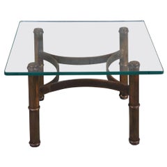 Vintage Campaign Style Square Heavy Glass & Iron Coffee Cocktail End Table